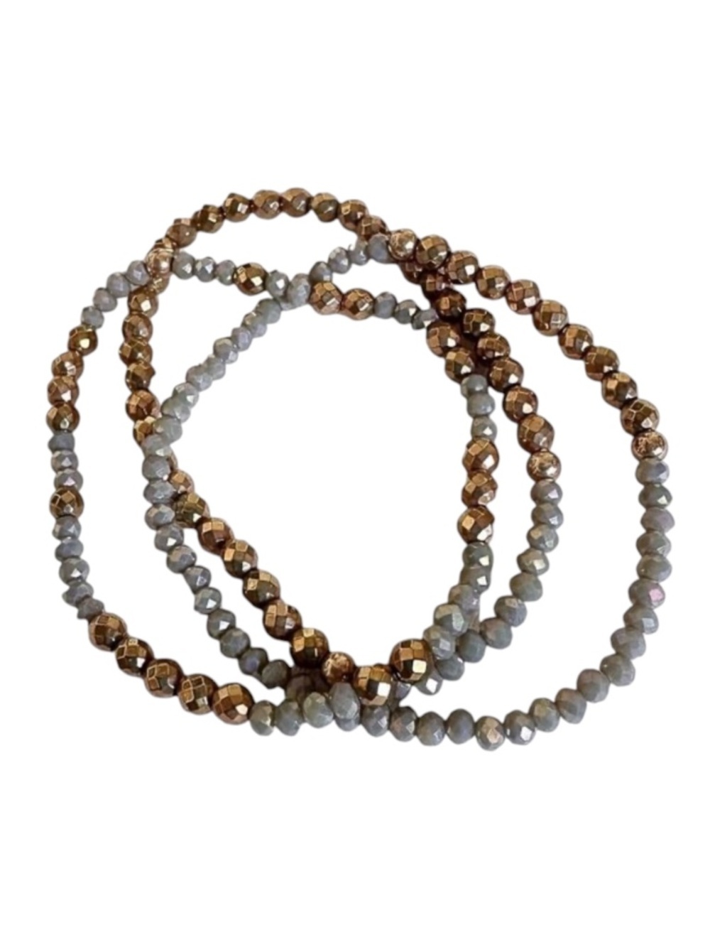 Rose Gold Hematite & Gray Crystal Bracelet Stack Set of 3 4mm Faceted